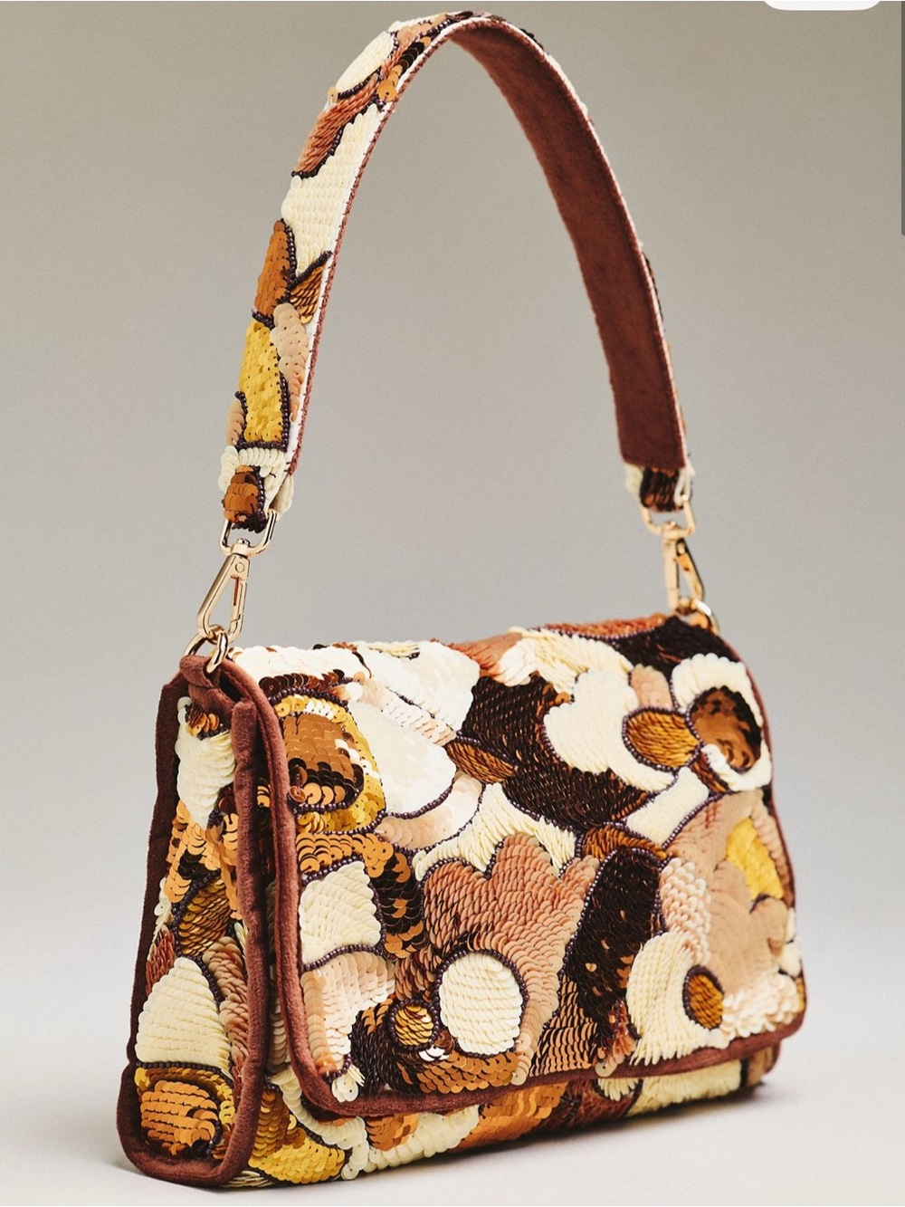 NWT Anthropologie Maeve Audra Embellished Shoulder Bag Chocolate
